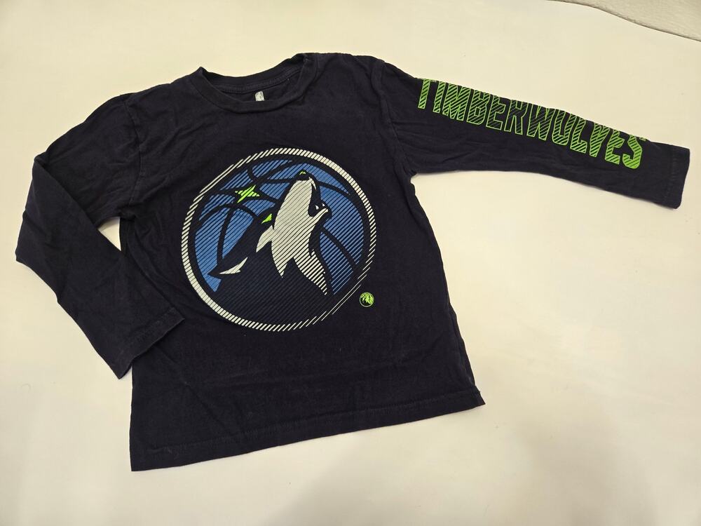 NBA Minnesota Timberwolves Shirt Kids S 4 Navy Long Sleeve Basketball Graphic
